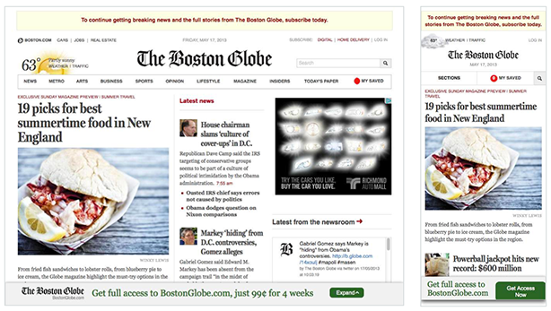 The Boston Globe website